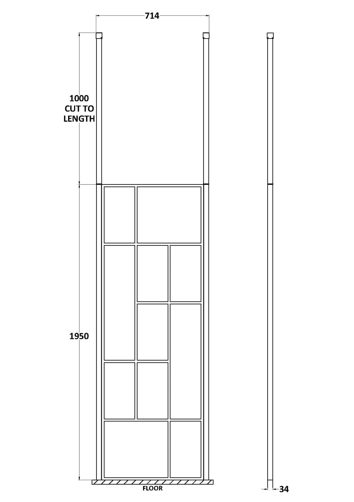 Nuie Framed Wetroom Screen – 1950mm High – 750mm, 800mm, 850mm, 900mm, 1050mm, 1150mm, 1250mm & 1450mm, photo 2
