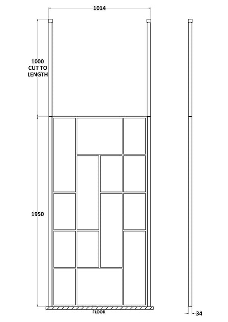 Nuie Framed Wetroom Screen – 1950mm High – 750mm, 800mm, 850mm, 900mm, 1050mm, 1150mm, 1250mm & 1450mm, photo 6
