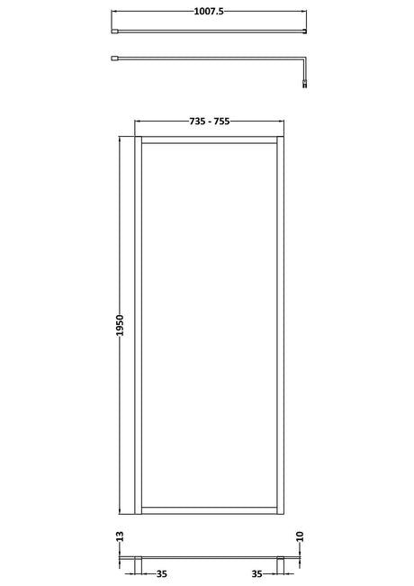 Nuie Framed Wetroom Screen – 1950mm High – 700mm, 760mm, 800mm, 900mm, 1000mm, 1100mm, 1200mm & 1400mm, photo 4