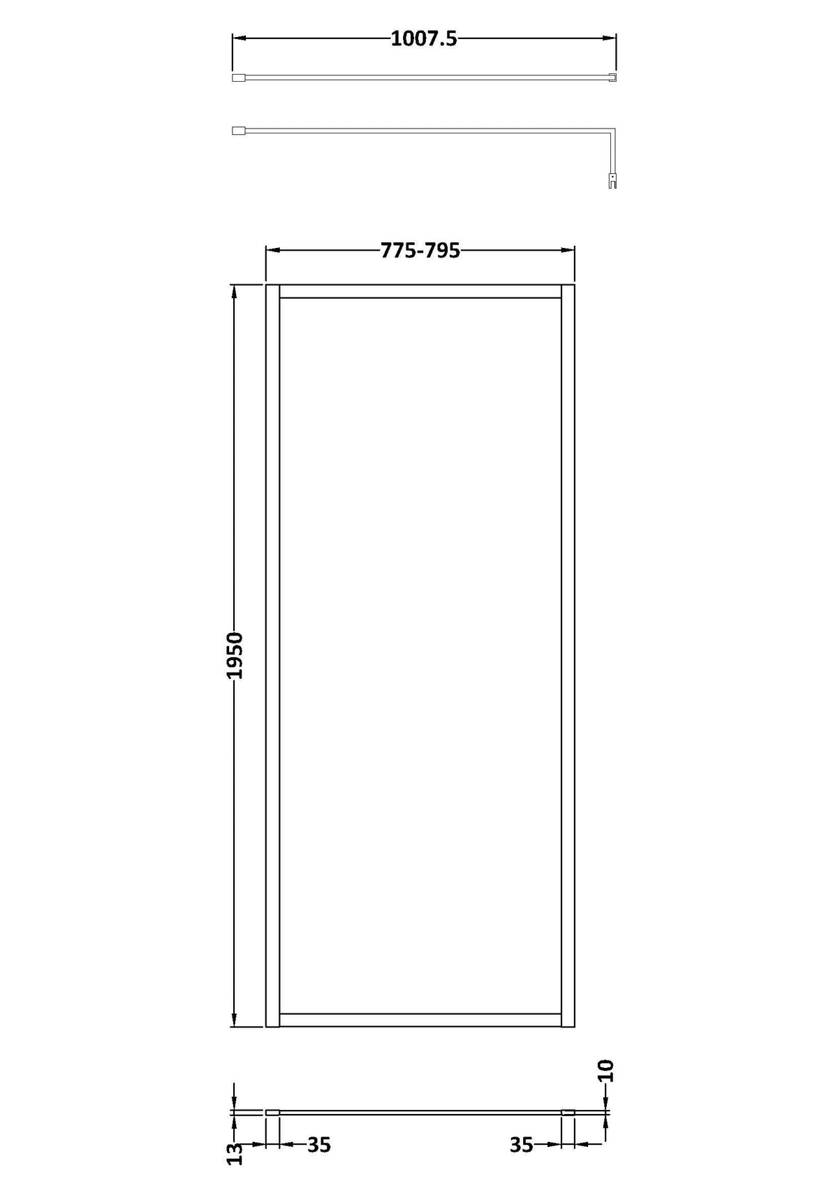 Nuie Framed Wetroom Screen – 1950mm High – 700mm, 760mm, 800mm, 900mm, 1000mm, 1100mm, 1200mm & 1400mm, photo 5