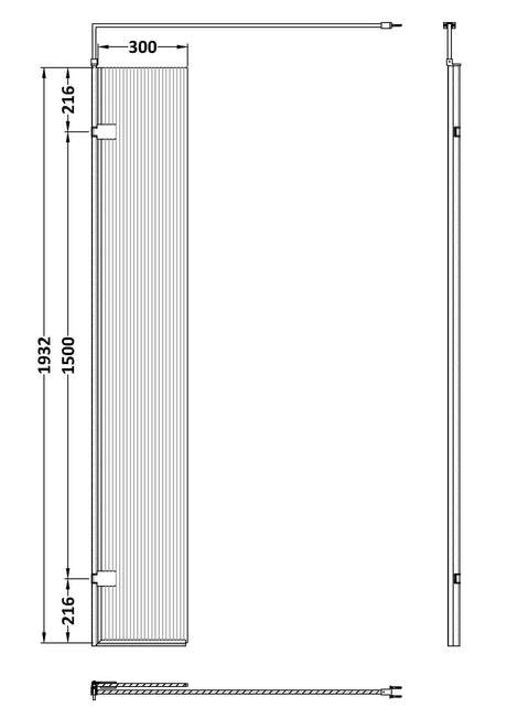 Nuie 320mm Semi-Frameless Wetroom Screen – 1950mm High – Brushed Brass, photo 2