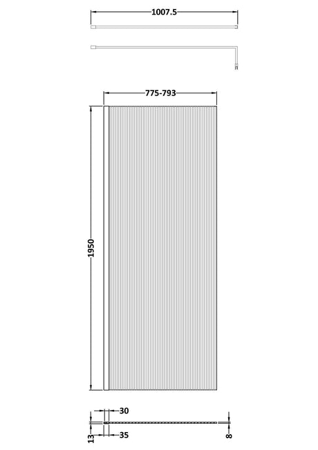 Nuie Semi-Frameless Fluted Wetroom Screen – 850mm, 900mm, 950mm, 1000mm & 1050mm, photo 4