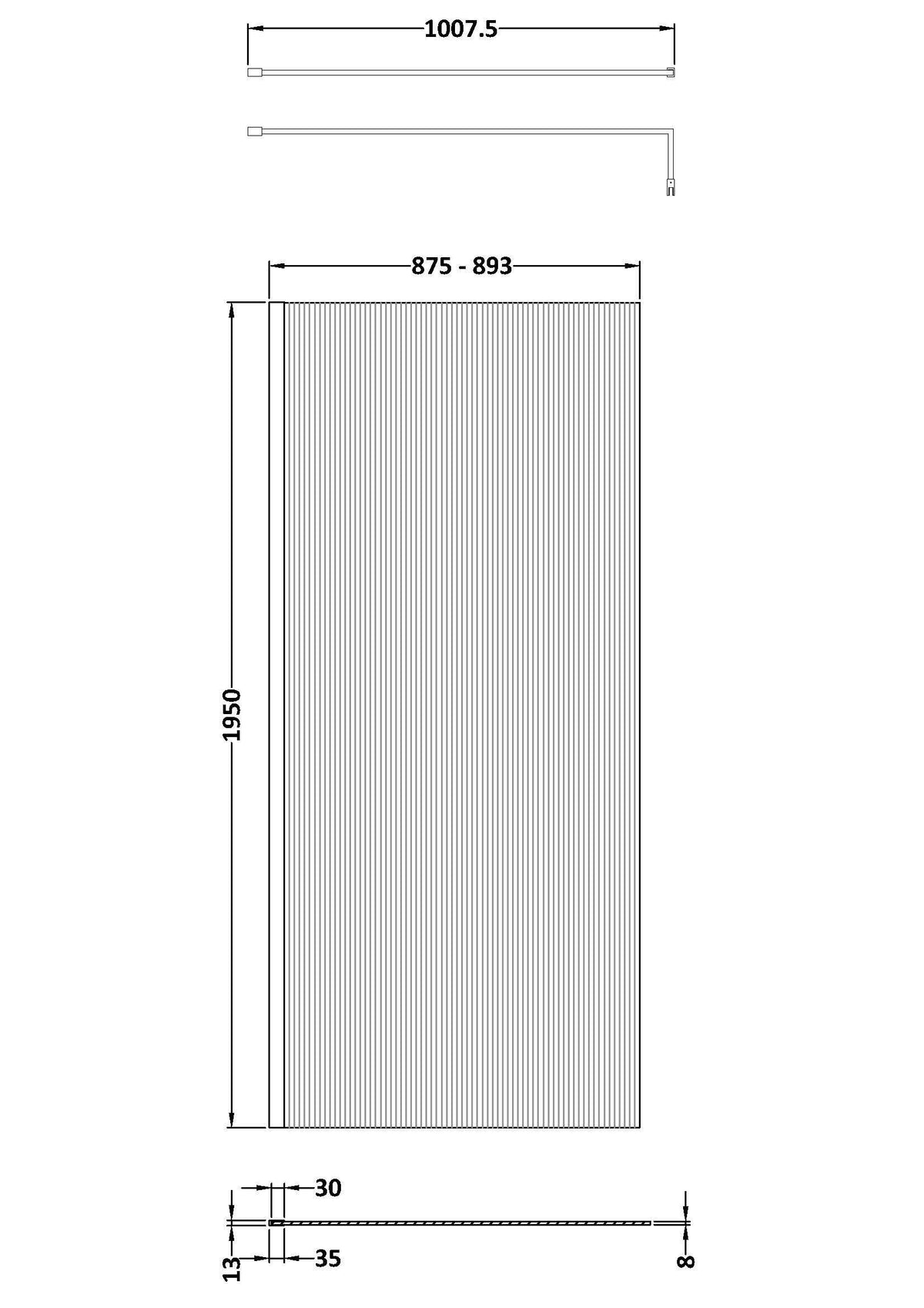 Nuie Semi-Frameless Fluted Wetroom Screen – 850mm, 900mm, 950mm, 1000mm & 1050mm, photo 6
