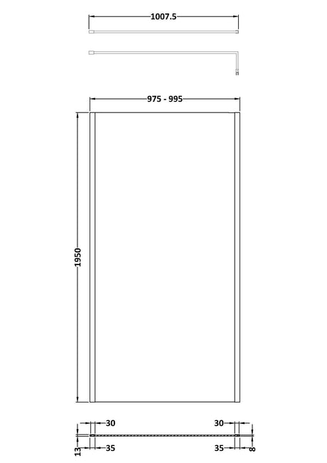 Nuie Semi-Frameless Wetroom Screen – 1950mm High – 700mm, 760mm, 800mm, 900mm, 1000mm, 1100mm & 1200mm, photo 7