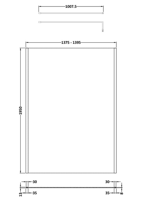 Nuie 1400mm Semi-Frameless Wetroom Screen – 1950mm High – Brushed Brass, photo 2