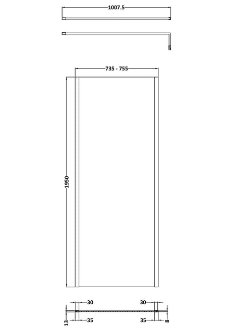 Nuie Semi-Frameless Wetroom Screen – 1950mm High – 700mm, 760mm, 800mm, 900mm, 1000mm, 1100mm & 1200mm, photo 4