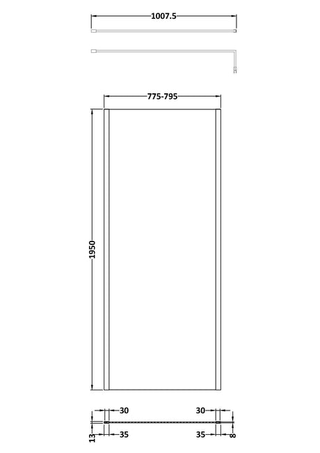 Nuie Semi-Frameless Wetroom Screen – 1950mm High – 700mm, 760mm, 800mm, 900mm, 1000mm, 1100mm & 1200mm, photo 5