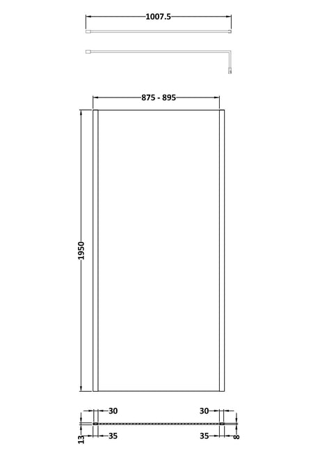 Nuie Semi-Frameless Wetroom Screen – 1950mm High – 700mm, 760mm, 800mm, 900mm, 1000mm, 1100mm & 1200mm, photo 6