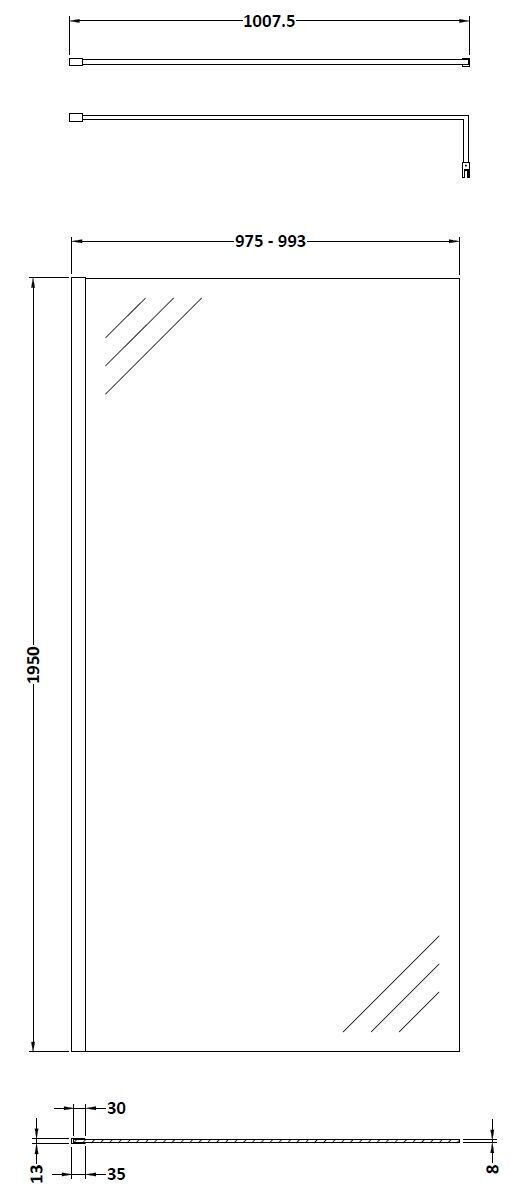 Nuie Semi-Frameless Wetroom Screen – 1950mm High – 30mm, 700mm, 760mm, 800mm, 900mm, 1000mm, 1100mm, 1200mm & 1400mm, photo 9