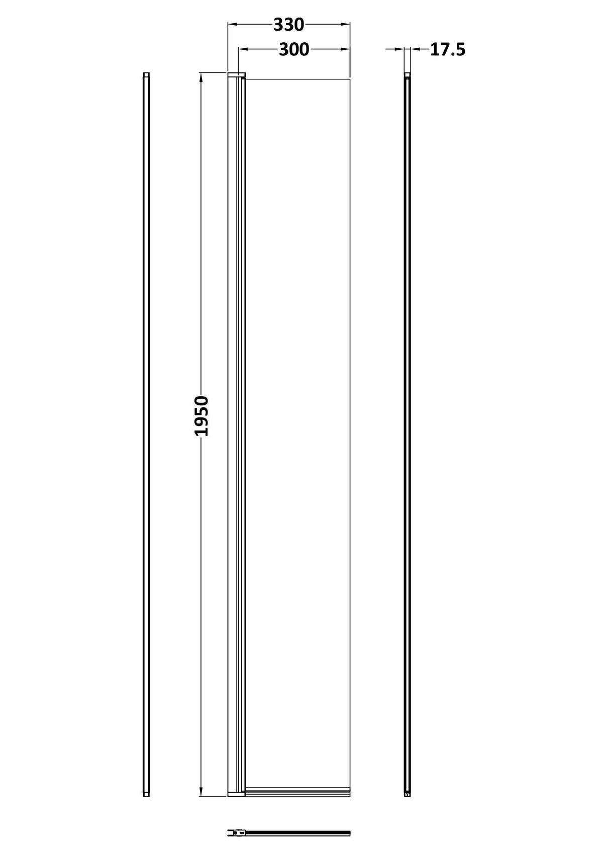 Nuie 320mm Semi-Frameless Concealed Hinged Wetroom Screen With Support Bar – Chrome, photo 2