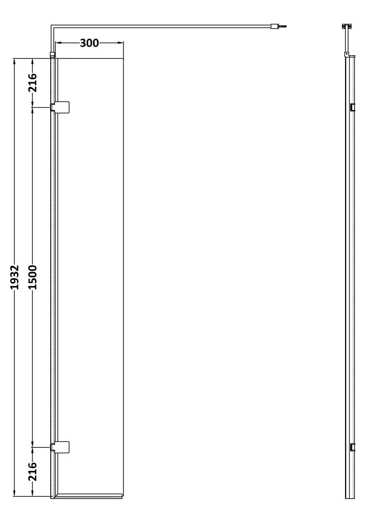 Nuie 320mm Semi-Frameless Hinged Wetroom Return Screen – Chrome, photo 2