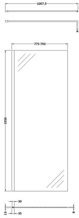 Nuie Semi-Frameless Wetroom Screen – 1950mm High – 30mm, 700mm, 760mm, 800mm, 900mm, 1000mm, 1100mm, 1200mm & 1400mm, photo 7