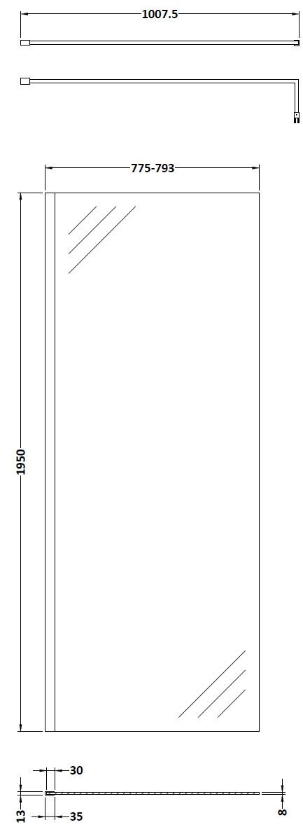 Nuie Semi-Frameless Wetroom Screen – 1950mm High – 30mm, 700mm, 760mm, 800mm, 900mm, 1000mm, 1100mm, 1200mm & 1400mm, photo 7