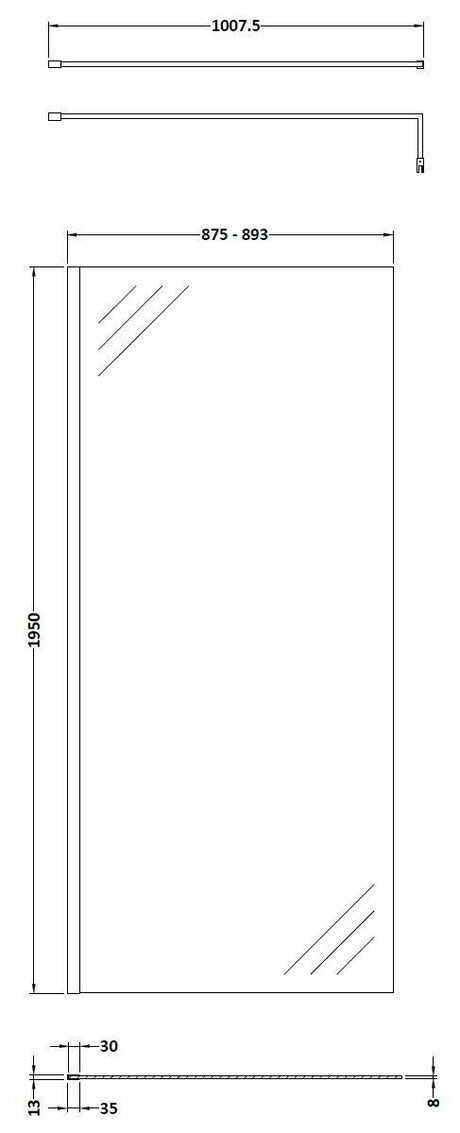 Nuie Semi-Frameless Wetroom Screen – 1950mm High – 30mm, 700mm, 760mm, 800mm, 900mm, 1000mm, 1100mm, 1200mm & 1400mm, photo 8