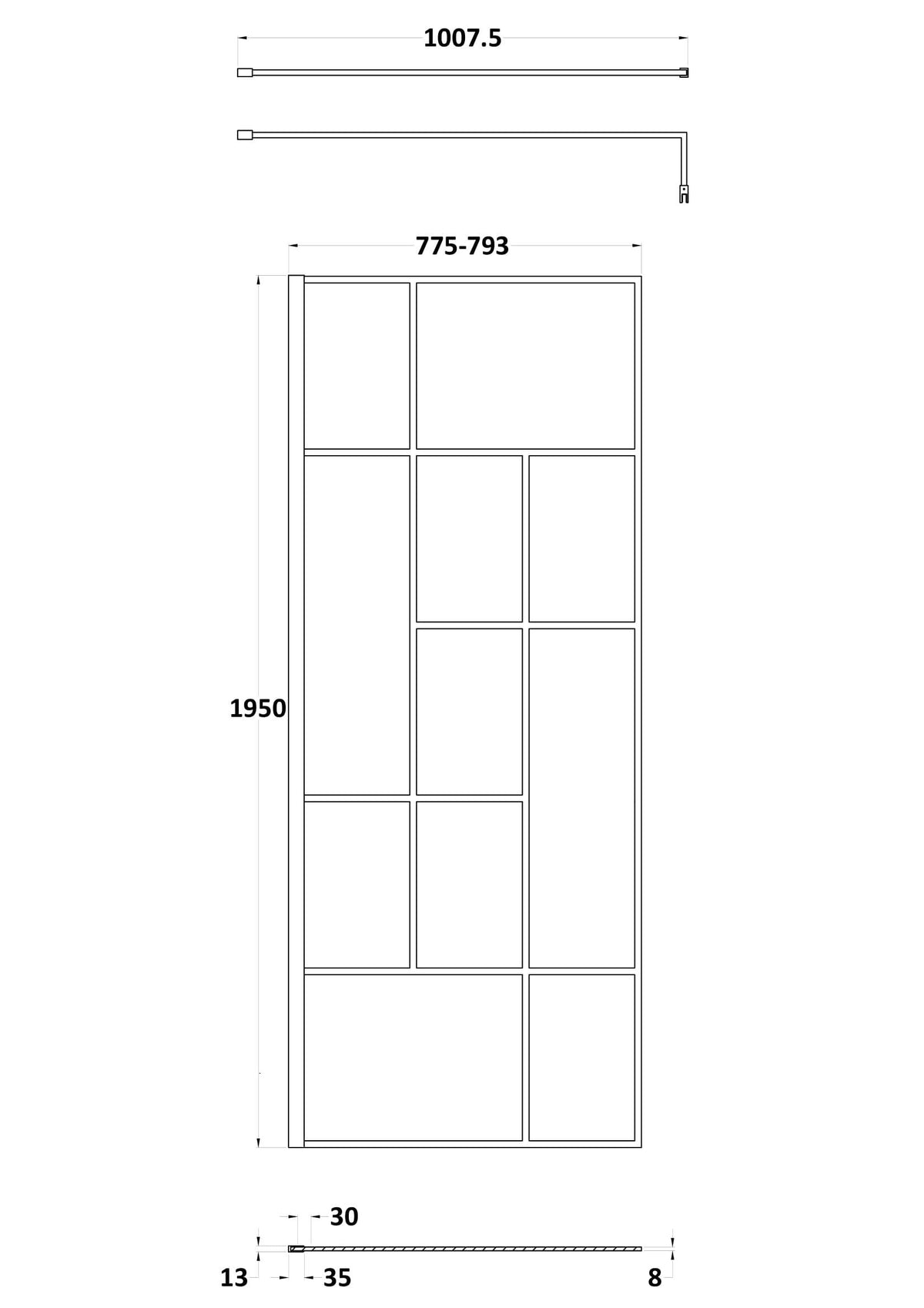 Nuie Semi-Frameless Wetroom Screen – 1950mm High – 700mm, 760mm, 800mm, 900mm, 1000mm, 1100mm, 1200mm & 1400mm, photo 4