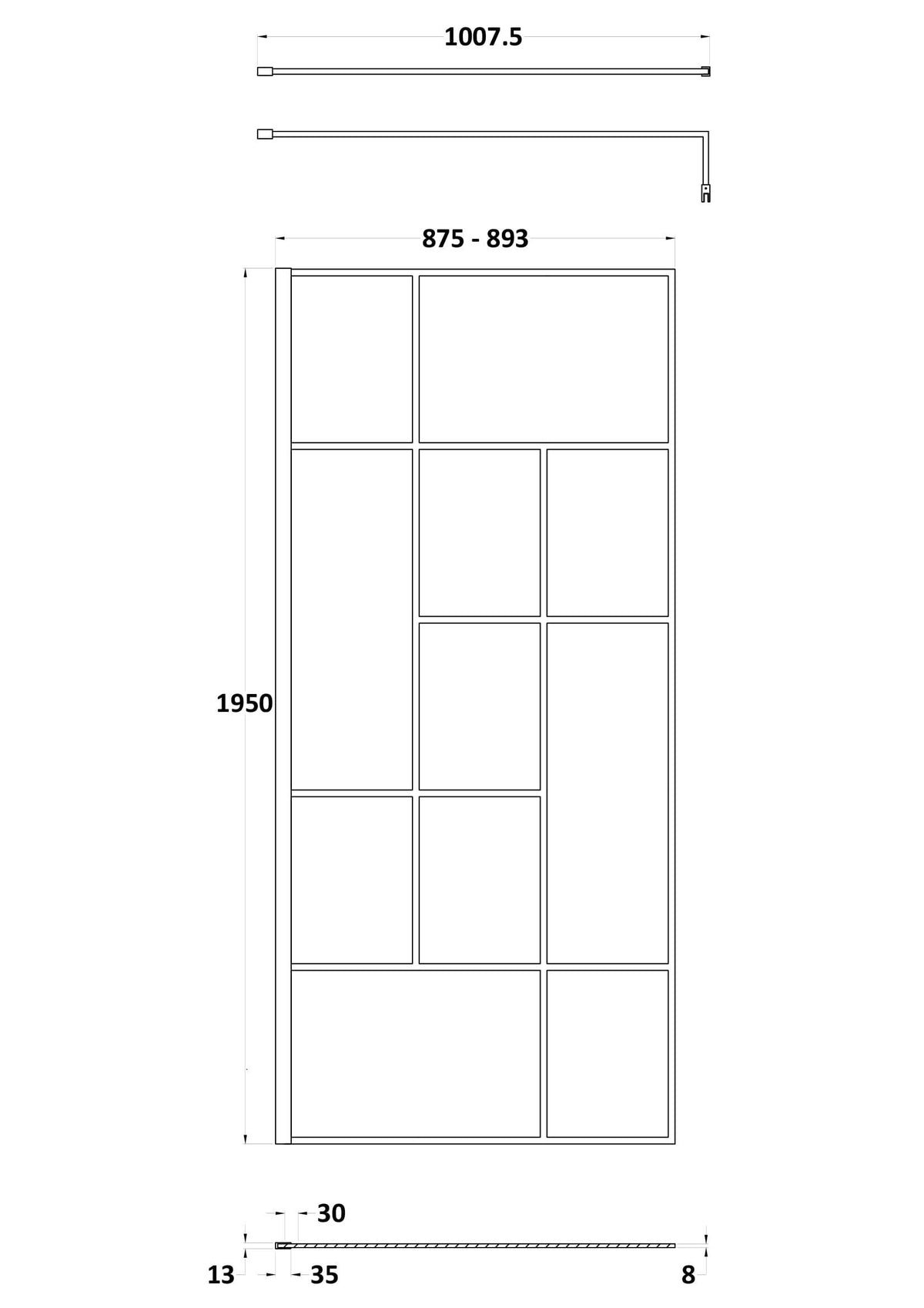 Nuie Semi-Frameless Wetroom Screen – 1950mm High – 700mm, 760mm, 800mm, 900mm, 1000mm, 1100mm, 1200mm & 1400mm, photo 5