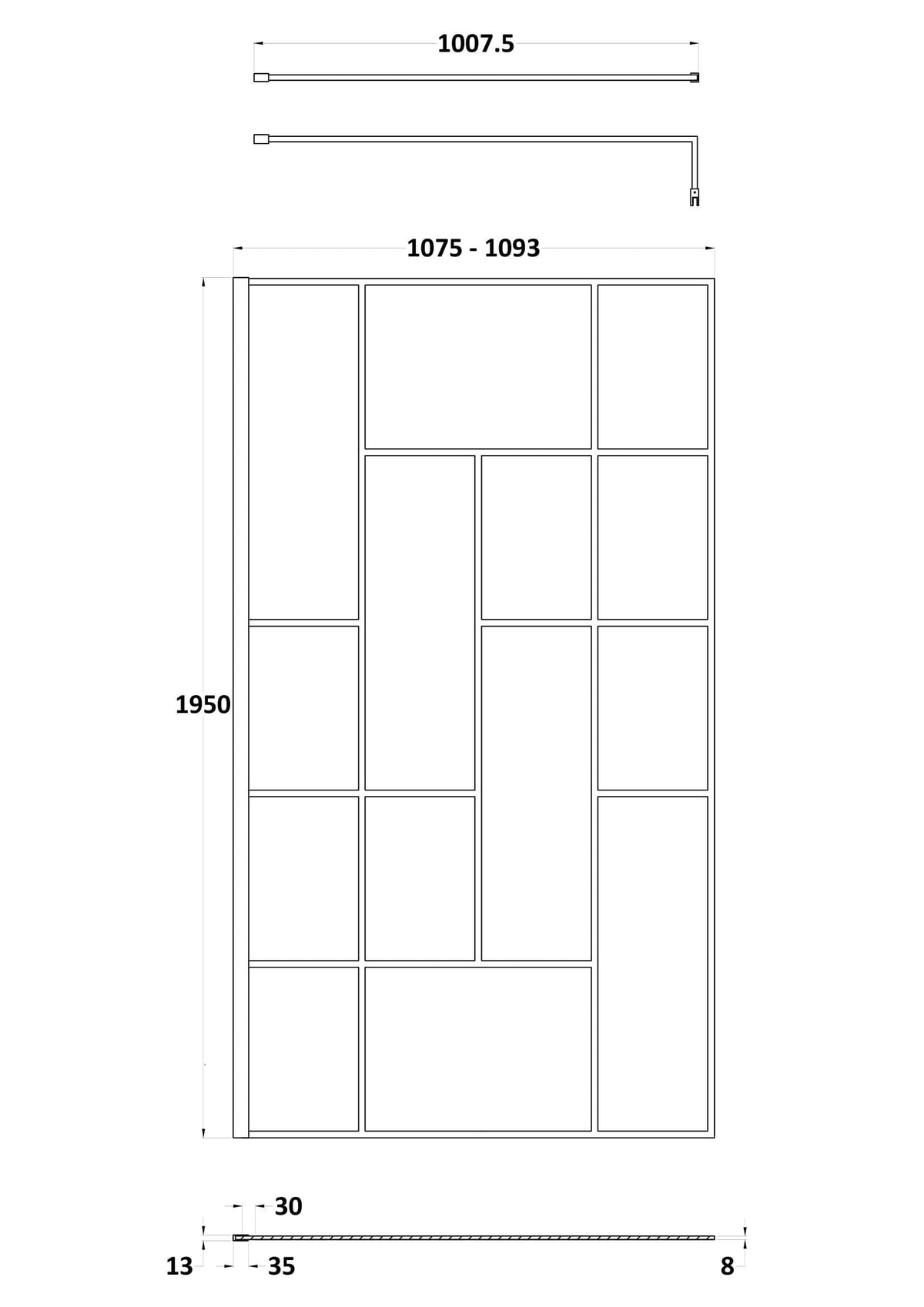 Nuie Semi-Frameless Wetroom Screen – 1950mm High – 700mm, 760mm, 800mm, 900mm, 1000mm, 1100mm, 1200mm & 1400mm, photo 7