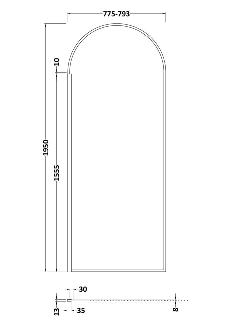 Nuie Semi-Frameless Wetroom Screen – 1950mm High – 800mm & 900mm, photo 2