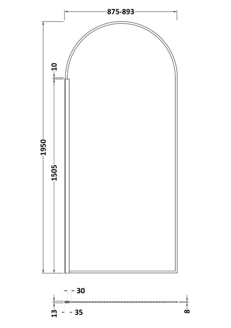 Nuie Semi-Frameless Wetroom Screen – 1950mm High – 800mm & 900mm, photo 3
