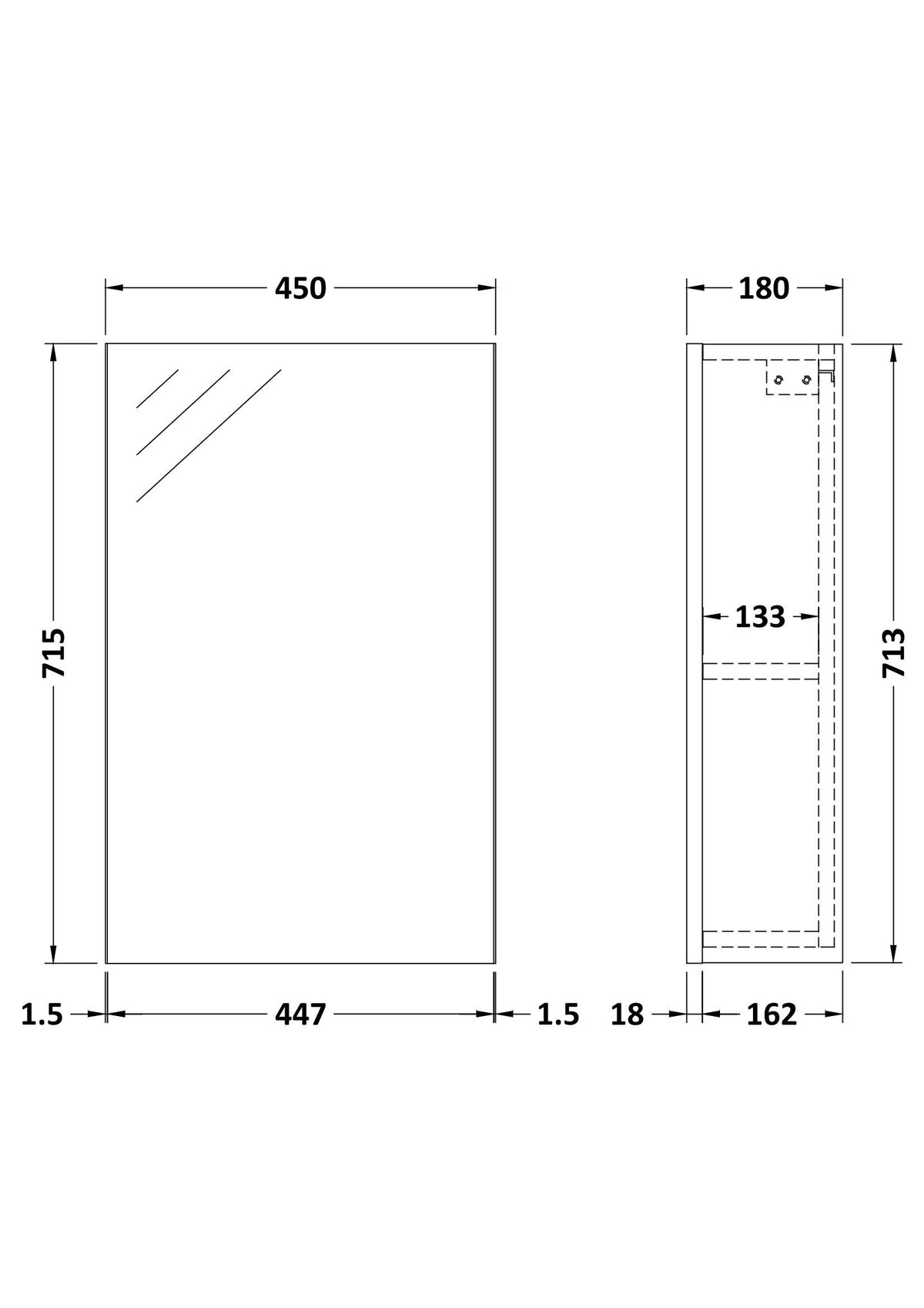 Nuie Fusion 450mm 1 Door Wall Hung Mirror Cabinet, photo 3