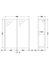 Nuie Fusion 2 Door Wall Hung Mirror Cabinet – 600mm & 800mm, photo 6