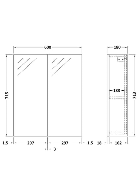 Nuie Fusion 2 Door Wall Hung Mirror Cabinet – 600mm & 800mm, photo 6