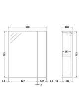 Nuie Fusion 600mm 2 Door Wall Hung Mirror Cabinet – Gloss White, photo 3
