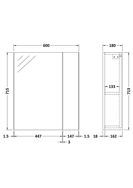 Nuie Fusion 600mm 2 Door Wall Hung Mirror Cabinet – Gloss White, photo 3
