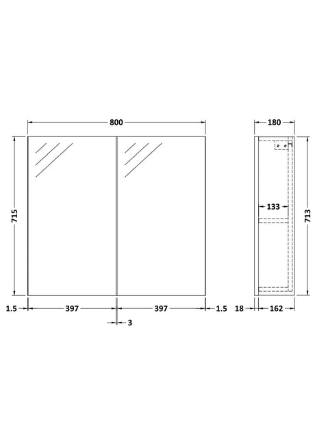Nuie Fusion 2 Door Wall Hung Mirror Cabinet – 600mm & 800mm, photo 7