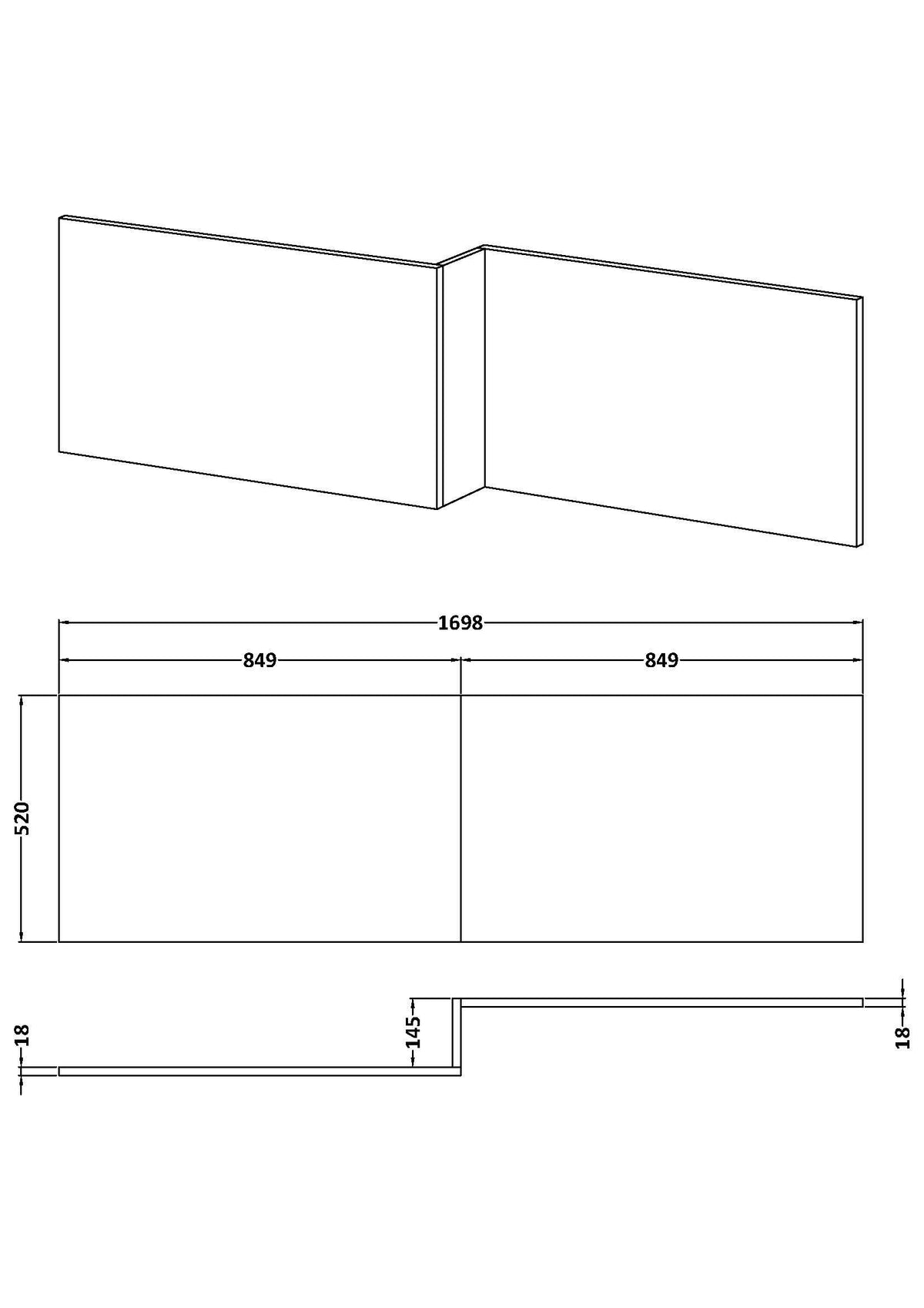 Nuie Fusion 1700mm L-Shaped MFC Shower Bath Front Panel – Gloss Grey, photo 2