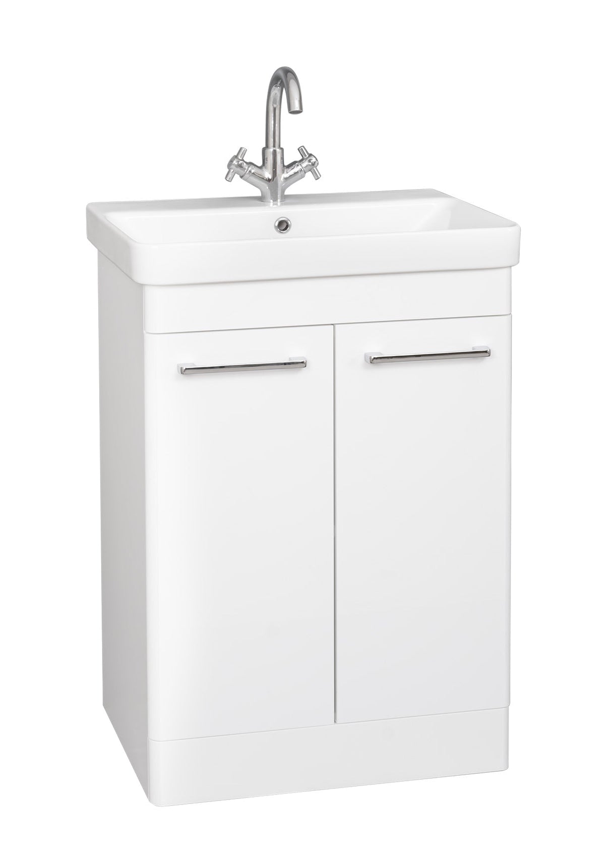 Kartell K-VIT Options 24 600mm 2 Door Floor Standing Unit With Ceramic Basin -White Gloss & Matt Cool Grey (OPT600DO-WT FUR149ME)(OPT600DO-CG FUR149ME)