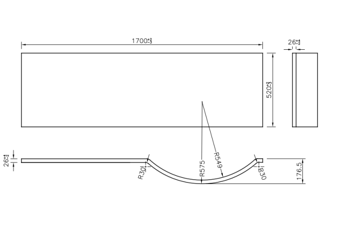 Kartell K-VIT Oblique P-Shaped Shower Bath Front Panel 1700mm-White Gloss (BAT162OB)