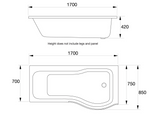 Kartell K-VIT Oblique P-Shaped Shower Bath 1700 x 850mm Left Hand-White Gloss (BAT160OB)