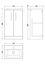 Nuie Arno Compact 2 Door Floor Standing Vanity Unit With Basin – 500mm & 600mm, photo 12
