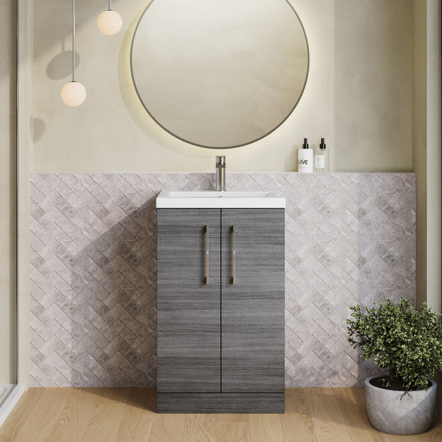Nuie Arno Compact 2 Door Floor Standing Vanity Unit With Basin – 500mm & 600mm