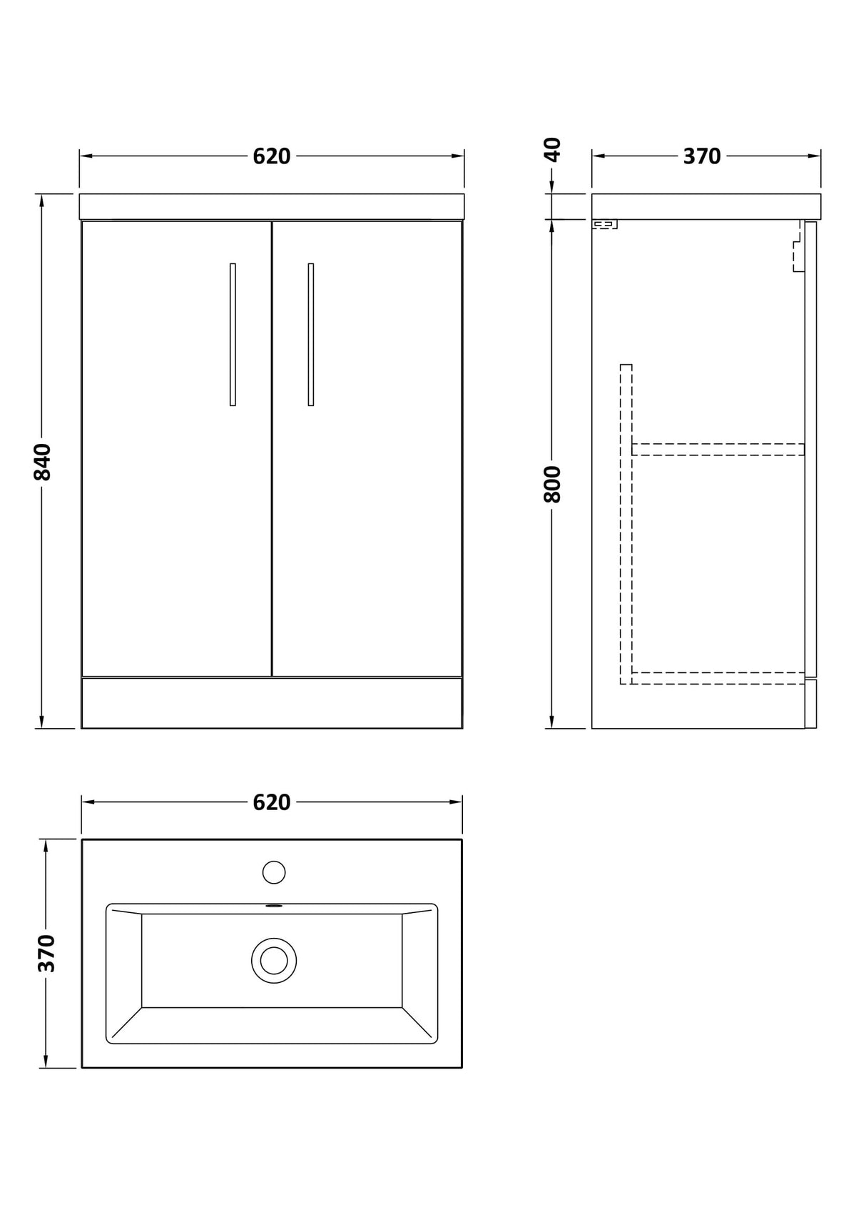 Nuie Arno Compact 2 Door Floor Standing Vanity Unit With Basin – 500mm & 600mm, photo 13