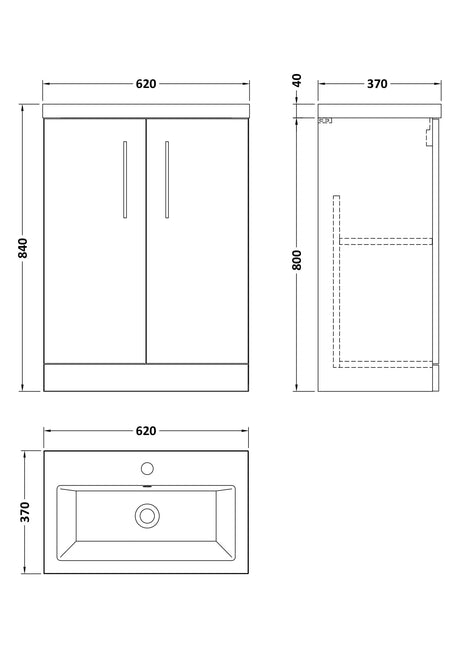 Nuie Arno Compact 2 Door Floor Standing Vanity Unit With Basin – 500mm & 600mm, photo 13