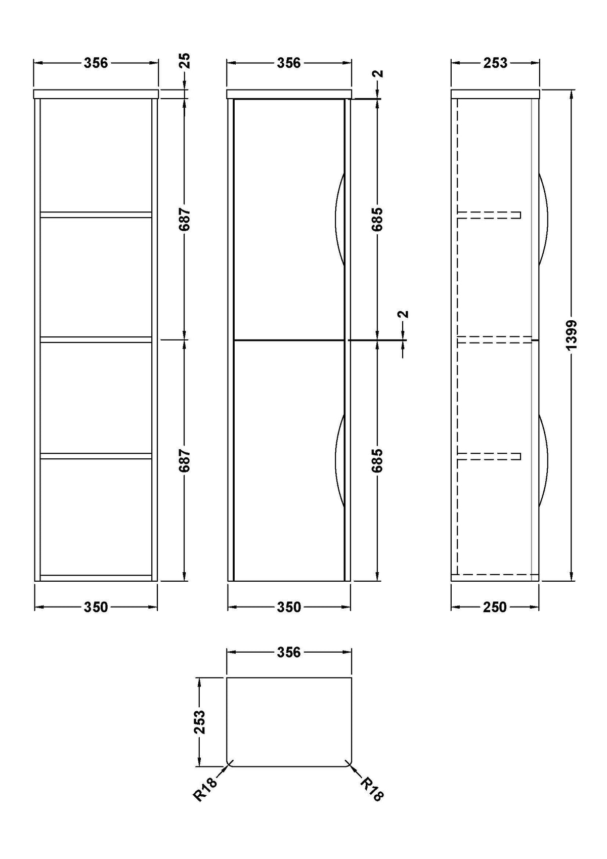 Nuie Parade 356mm 2 Door Wall Hung Tall Cabinet, photo 7