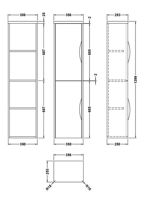 Nuie Parade 356mm 2 Door Wall Hung Tall Cabinet, photo 7