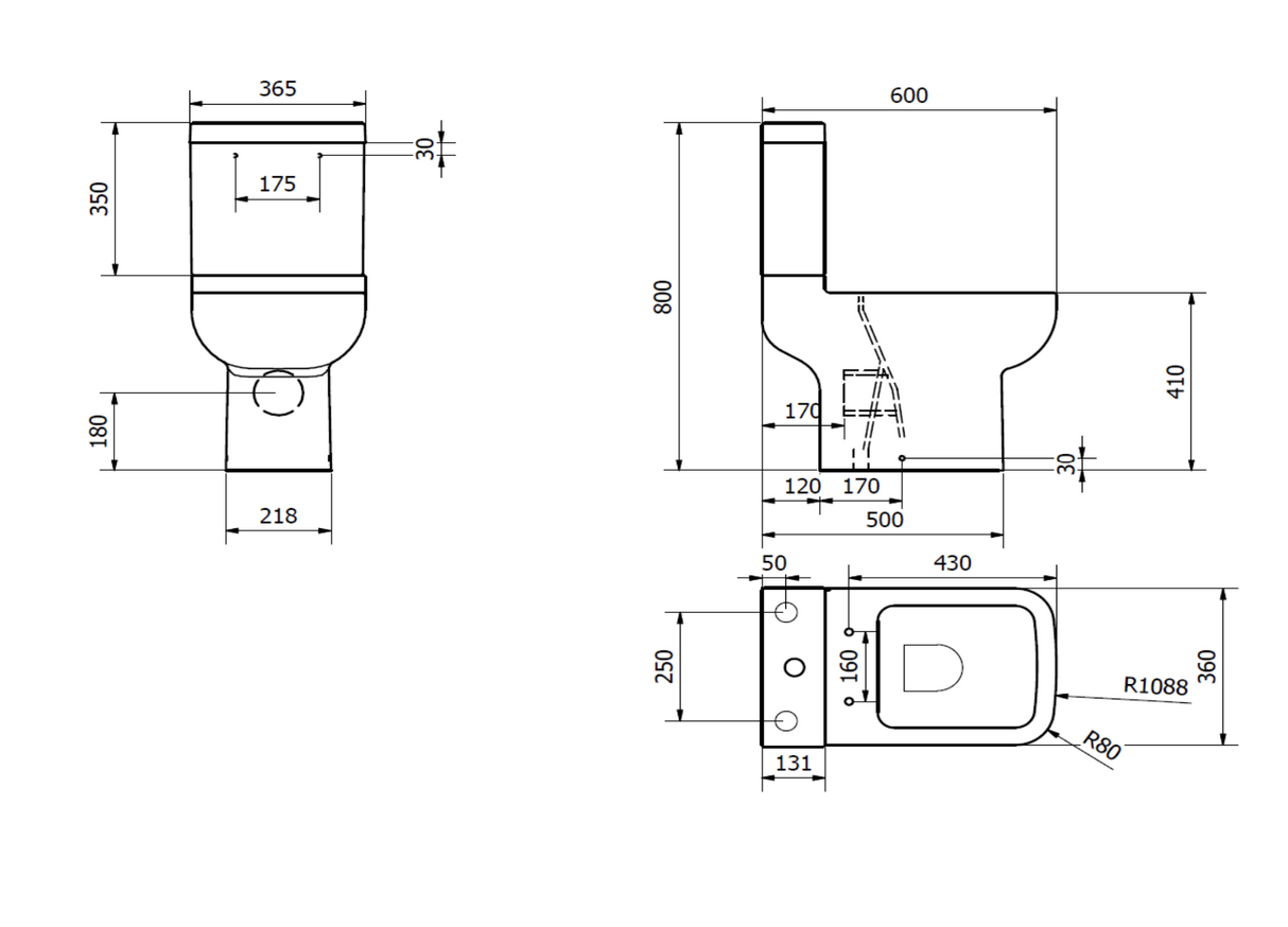 Kartell K-VIT Options 600 Rimless Close Coupled WC Pan (Cistern & Seat Options) - White Gloss (POT080OPR)