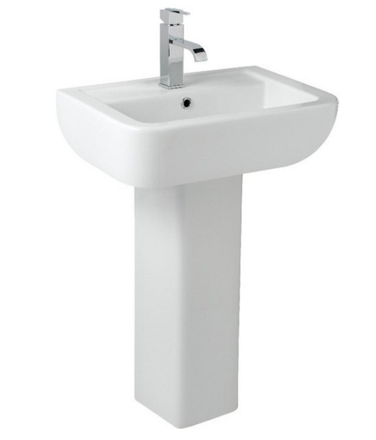 Kartell K-VIT Options 600 550mm 1Tap Hole Basin with Pedestal Options-White Gloss (POT085OP)