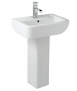 Kartell K-VIT Options 600 550mm 1Tap Hole Basin with Pedestal Options-White Gloss (POT085OP)
