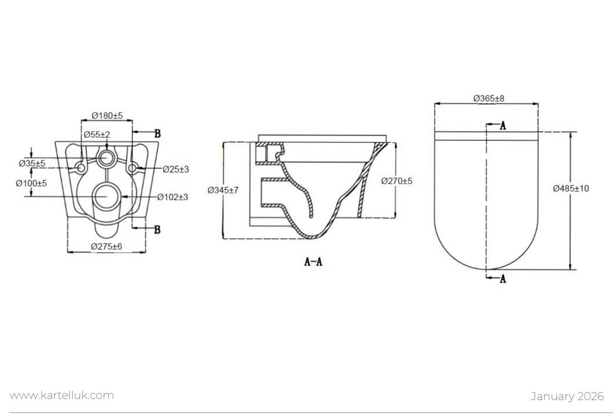 Kartell K-VIT Kameo Rimless Wall Hung WC Pan (Cistern & Seat Options)- White Gloss (POT539KA)
