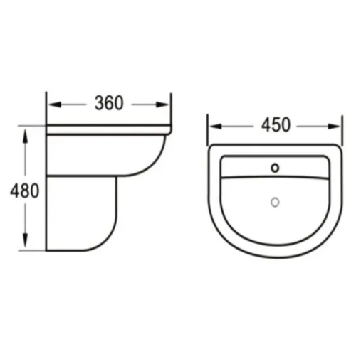 Kartell K-VIT Kameo 450mm 1 Tap Hole Basin with Pedestal Options-White Gloss (POT544KA)