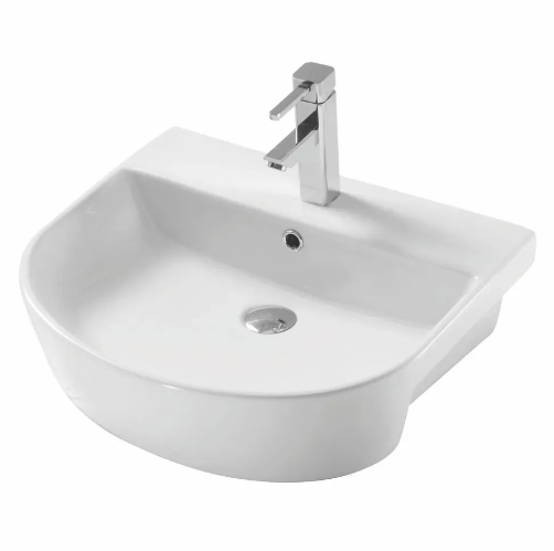 Kartell K-VIT Kameo 560mm  Semi Recessed 1 Tap Hole Basin-White Gloss (POT545KA)
