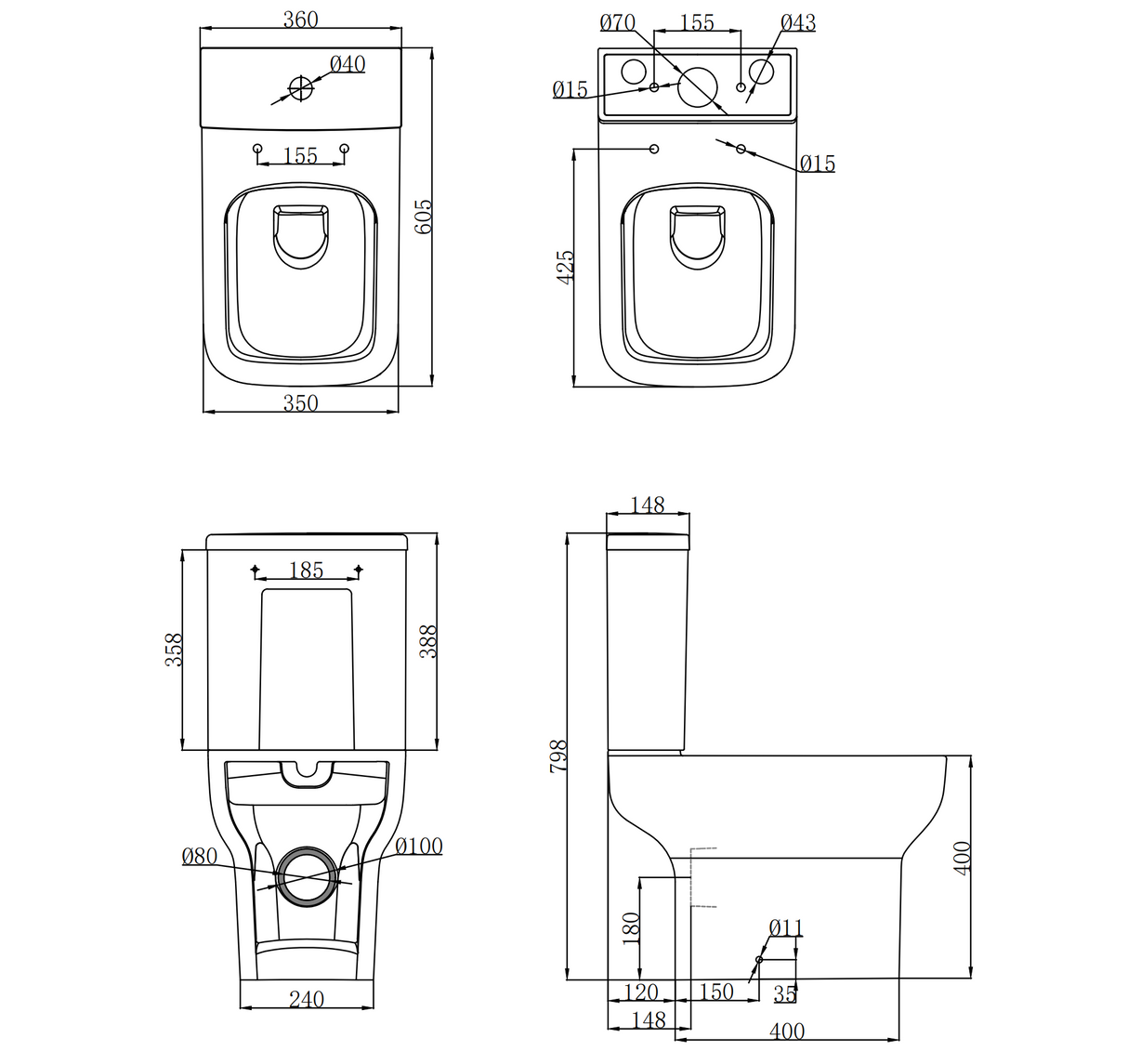 Kartell K-VIT Korsika Close Coupled WC Pan- White Gloss  (POT665KO)