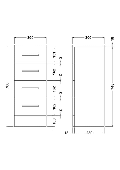 Nuie Mayford 300mm 4 Drawer Floor Standing Cabinet – Gloss White, photo 3