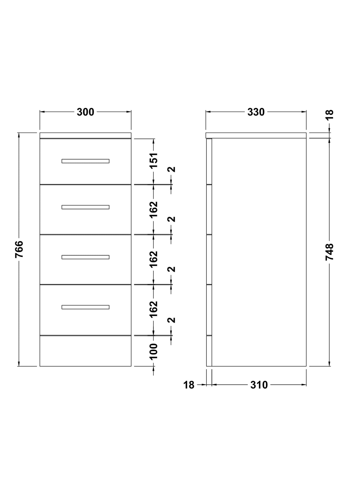 Nuie Mayford 300mm 4 Drawer Floor Standing Cabinet – Gloss White, photo 3