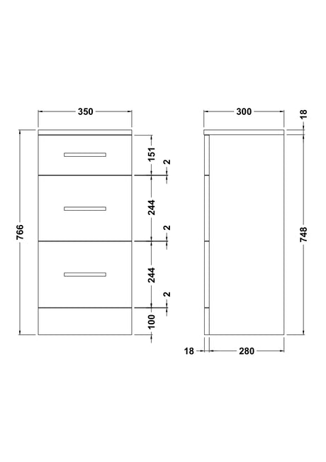 Nuie Mayford 350mm 3 Drawer Floor Standing Cabinet – Gloss White, photo 3
