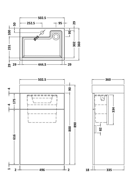 Nuie Athena 2 In 1 500mm Vanity & WC Unit With Basin & Concealed Cistern, photo 6